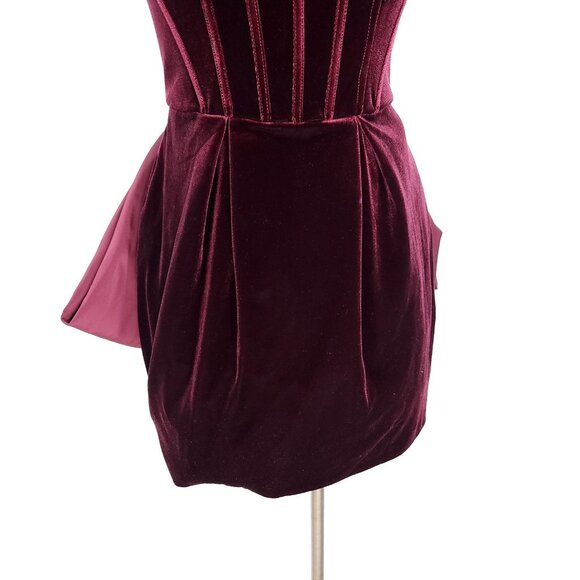 Azazie Atelier Mini Holiday Dress Womens 6 Wine Red Big Bow Back Velvet Cocktail - Picture 5 of 15
